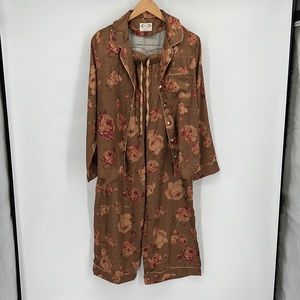 Joyfolie Brown Rose-Print Satin Pajama Set